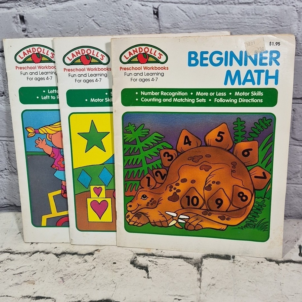 Vintage Landolls Preschool Workbooks Lot Of 3 Math Shapes Reading- Unused
